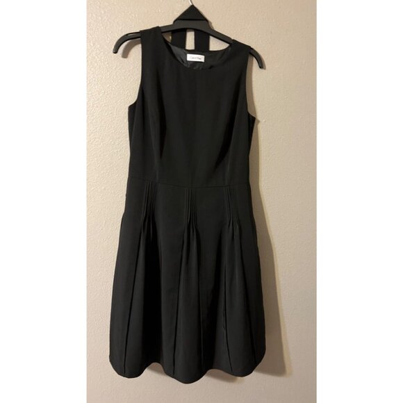 Calvin Klein Dress 8 10 Black A Line Dress Belt Stretch Sleeveless Career Church - Picture 5 of 7